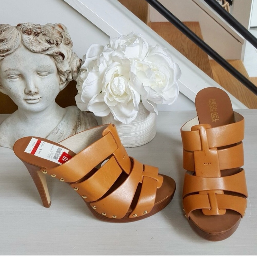 MICHAEL Michael Kors Somerly Mule Tan Leather Heels